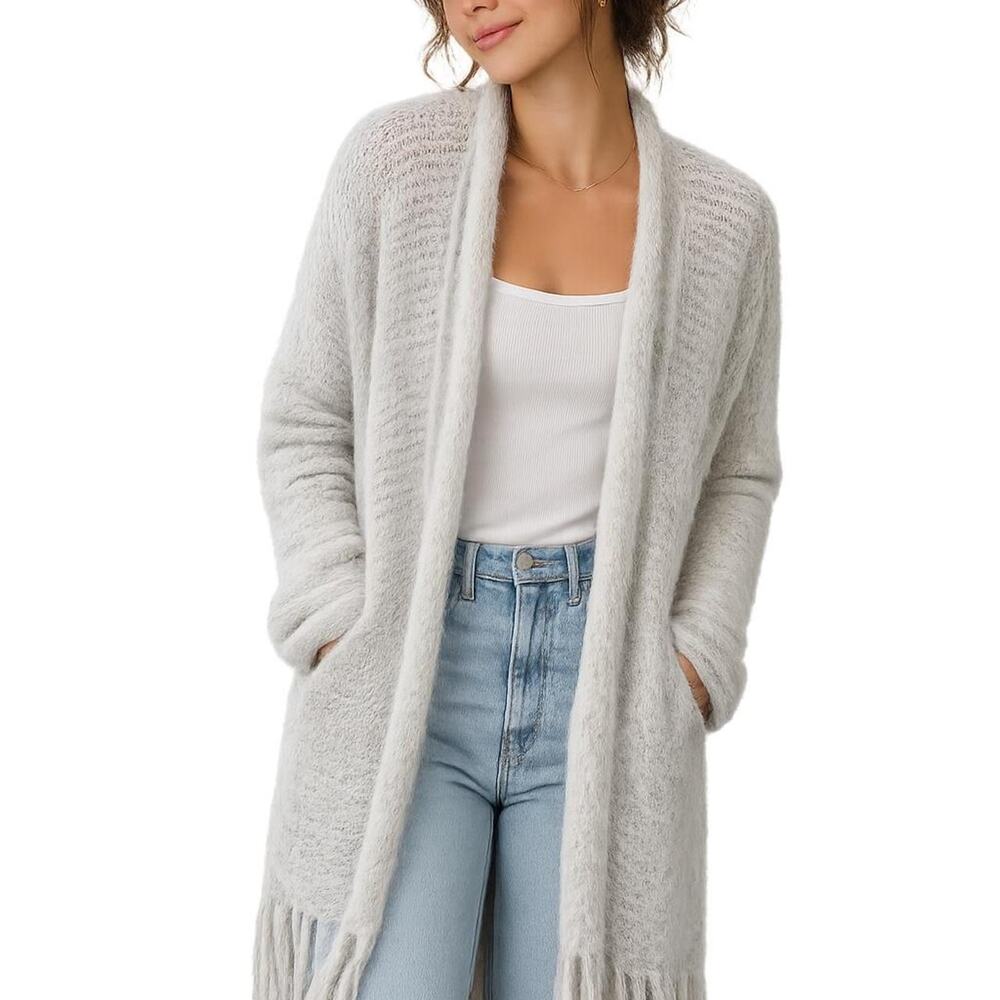 Abercrombie & Fitch Fuzzy Fringe Cardigan Duster Boho Cozy Festival Cottagecore